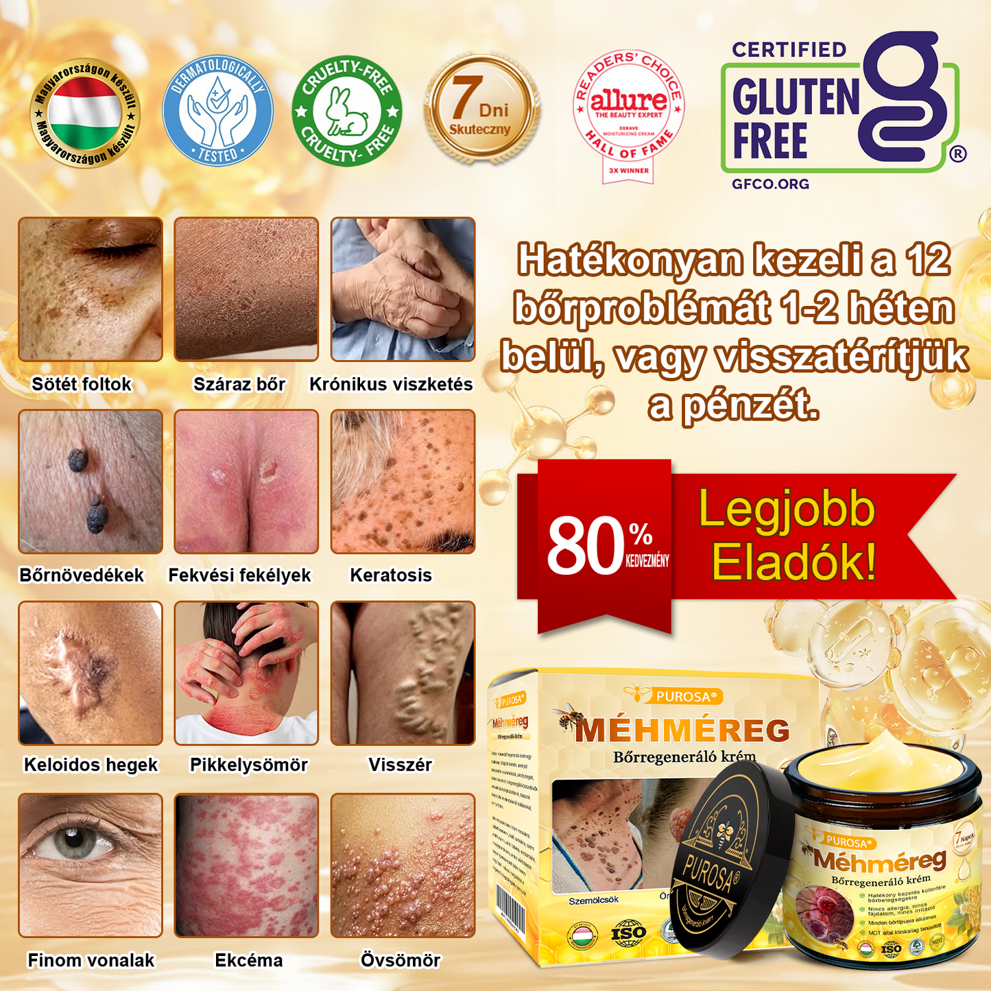 🎁PUROSA® Méhméreg Bőrmegújító Krém🐝|Teljes körű megoldás a makacs bőrproblémák, például az öregedés, ekcéma, hegek és pikkelysömör ellen